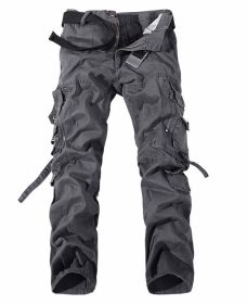 Men's Multi-pocket Cargo Pants Washed Hot Sale Cargo Pants (Option: Grey-38-Without belt)